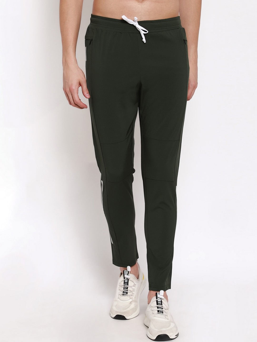 

American-Elm Men Olive Green Solid Slim-Fit Lightweight Stretchable Track Pants