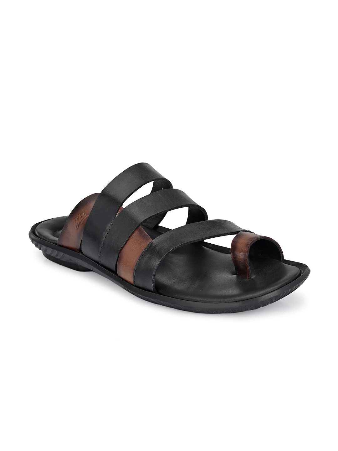 

Hitz Men Black & Tan Leather Comfort Sandals