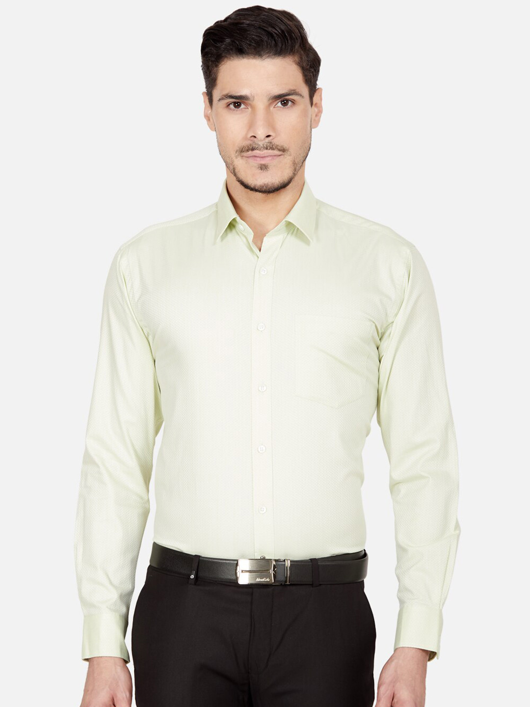 

Oxemberg Men Green Textured Smart Slim Fit Cotton Formal Shirt