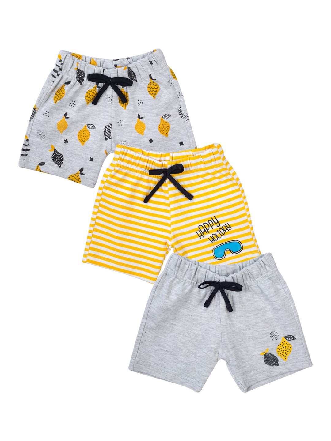 

MeeMee Boys Yellow Pack Of 3 Striped Mid-Rise Regular Shorts