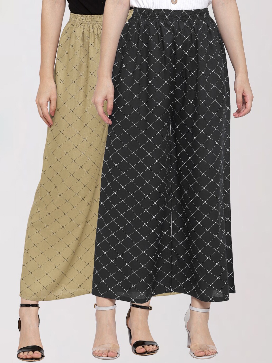 

KLOTTHE Women Black & Olive Green 2 Printed Palazzos