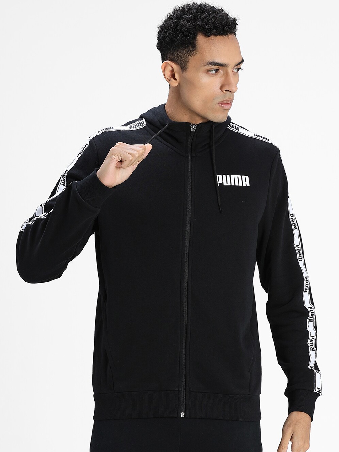 

Puma Men Black Printed Hooded Track Sweatshirt