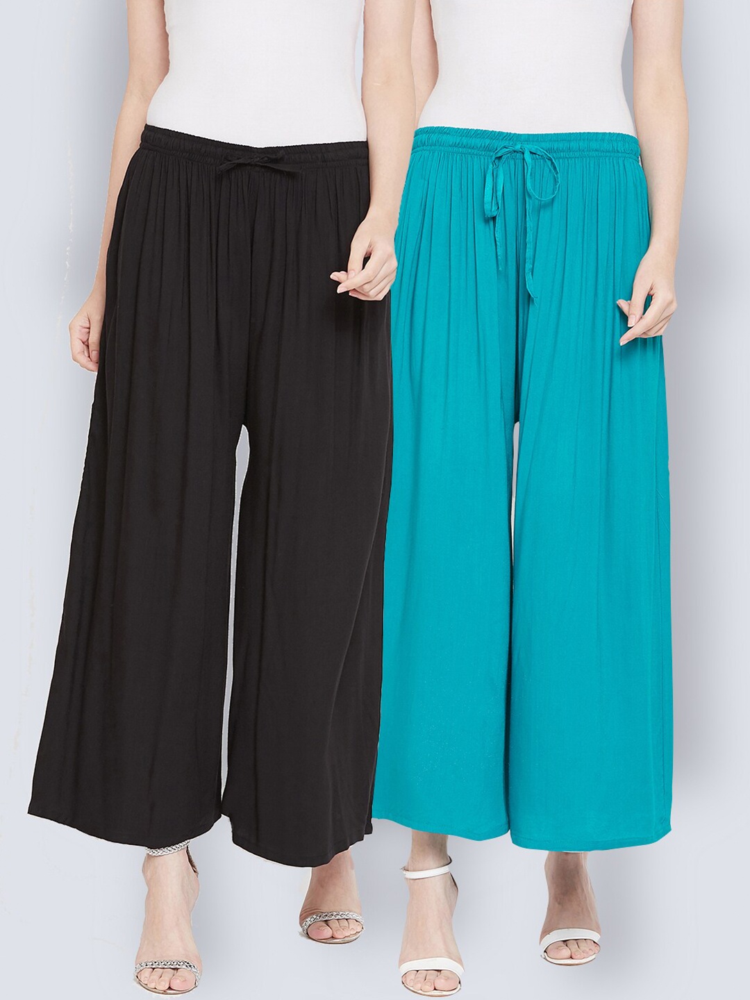 

Castle Women Pack Of 2 Turquoise Blue & Black Flared Rayon Palazzos