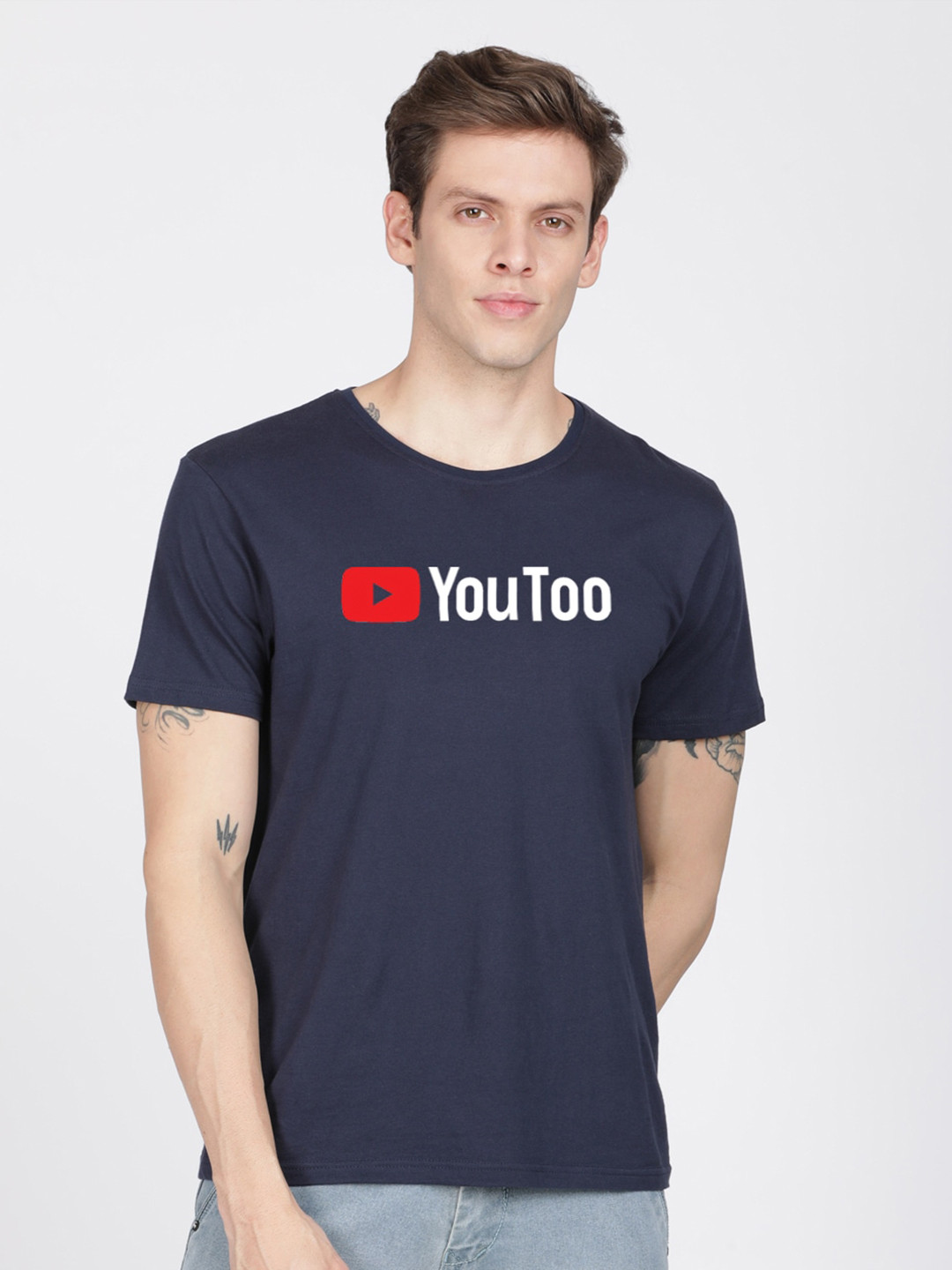 

MASH UNLIMITED Men Navy Blue Typography Slim Fit T-shirt