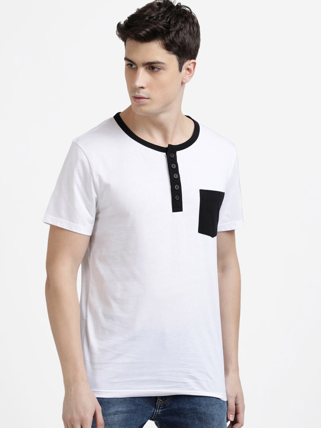 

UrGear Men White & Black Henley Neck T-shirt