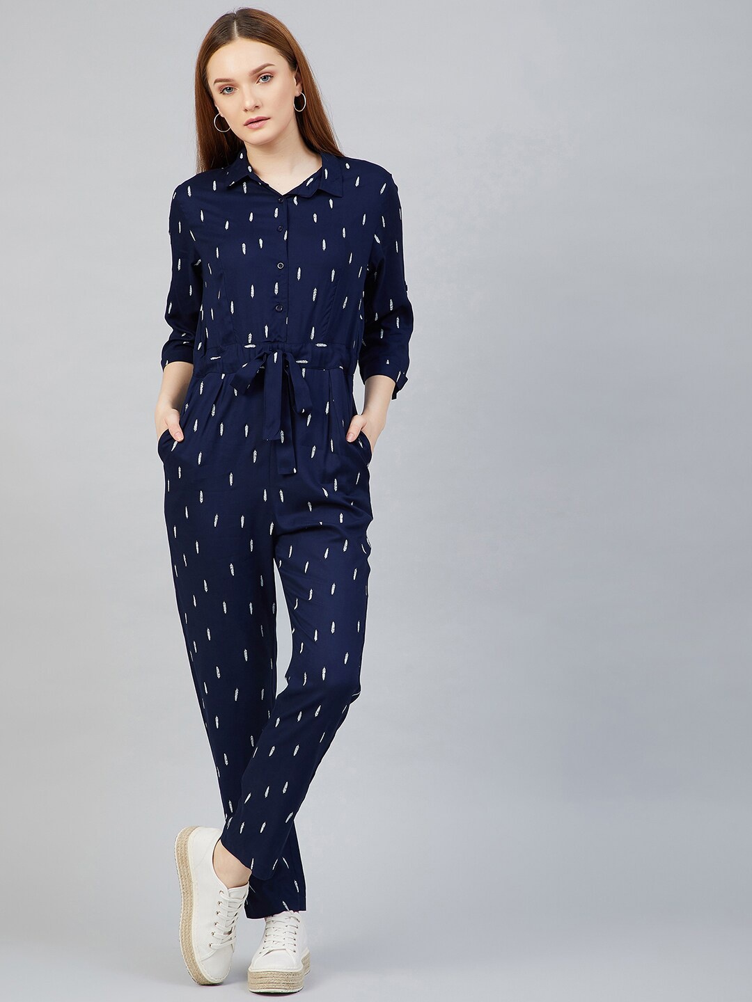 

RARE Navy Blue & White Printed Basic Jumpsuit