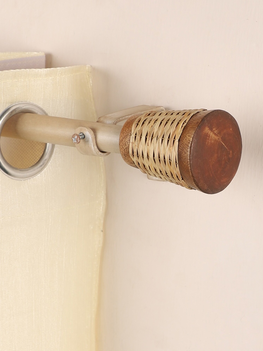 The Decor Mart Beige Extendable Curtain Rod With Entangled Wood Finial