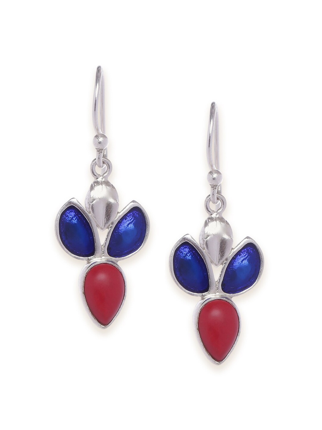 

Fabindia Silver-Toned & Blue Contemporary Drop Earrings