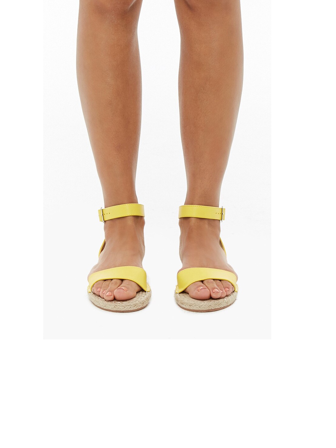 

FOREVER 21 Women Yellow Open Toe Espadrille Flats with Buckles