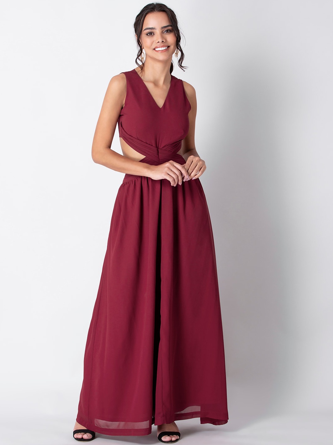 

FabAlley Maroon Georgette Maxi Dress