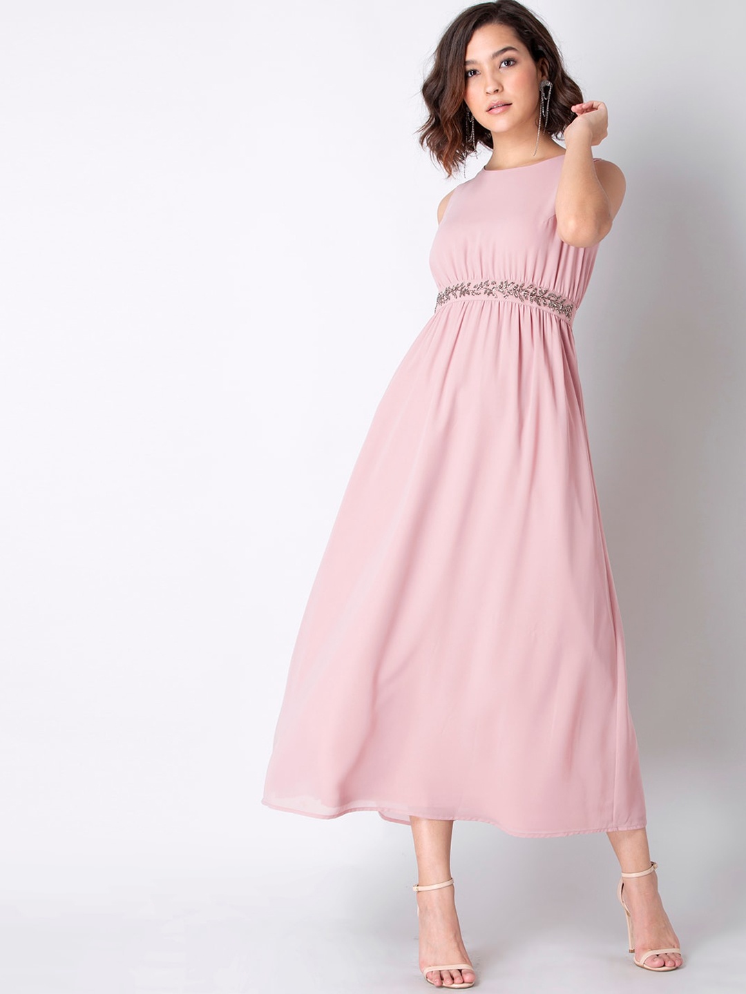 

FabAlley Women Pink Round Neck Maxi Dress