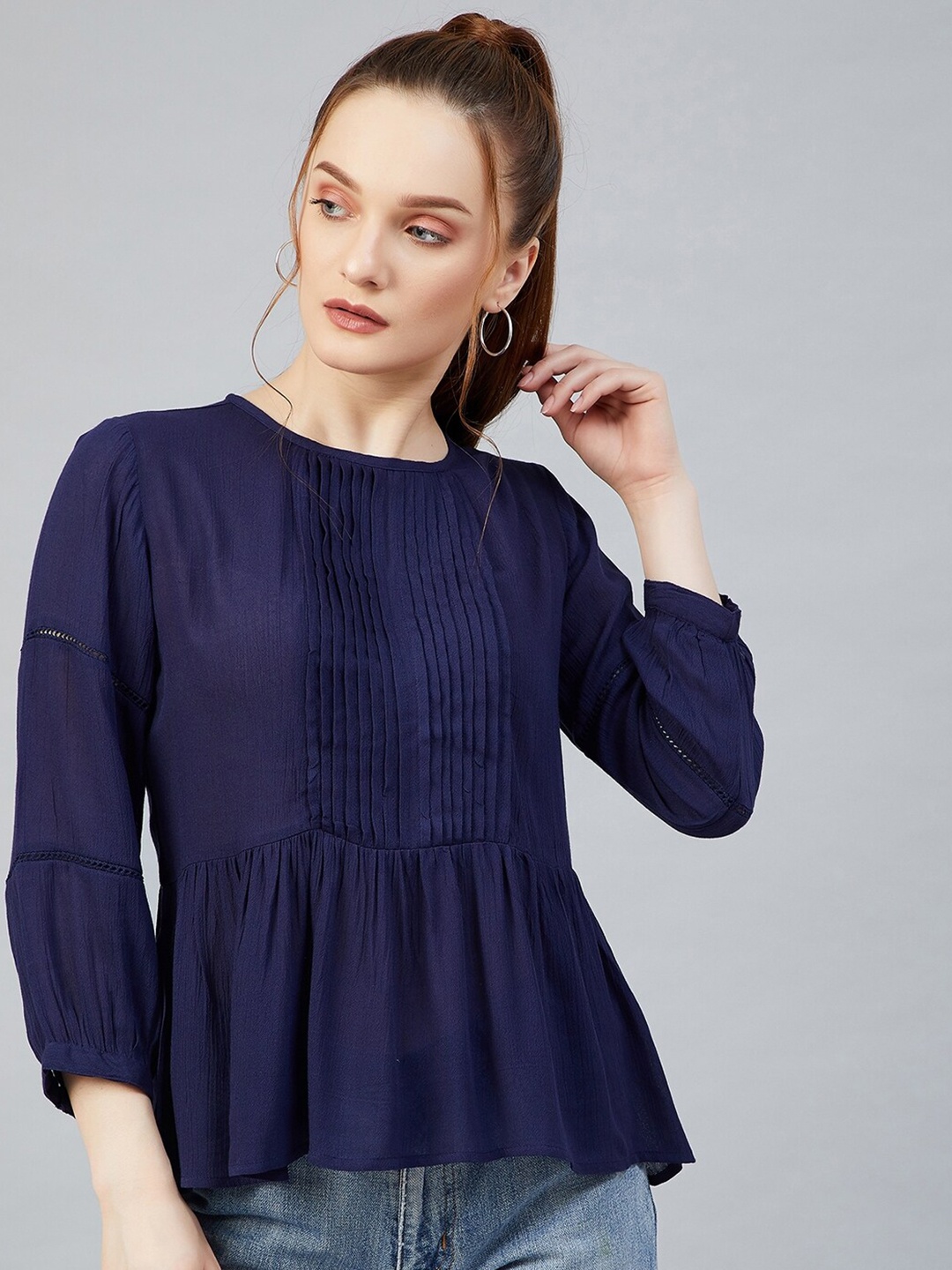 

RARE Women Navy Blue Georgette Peplum Top