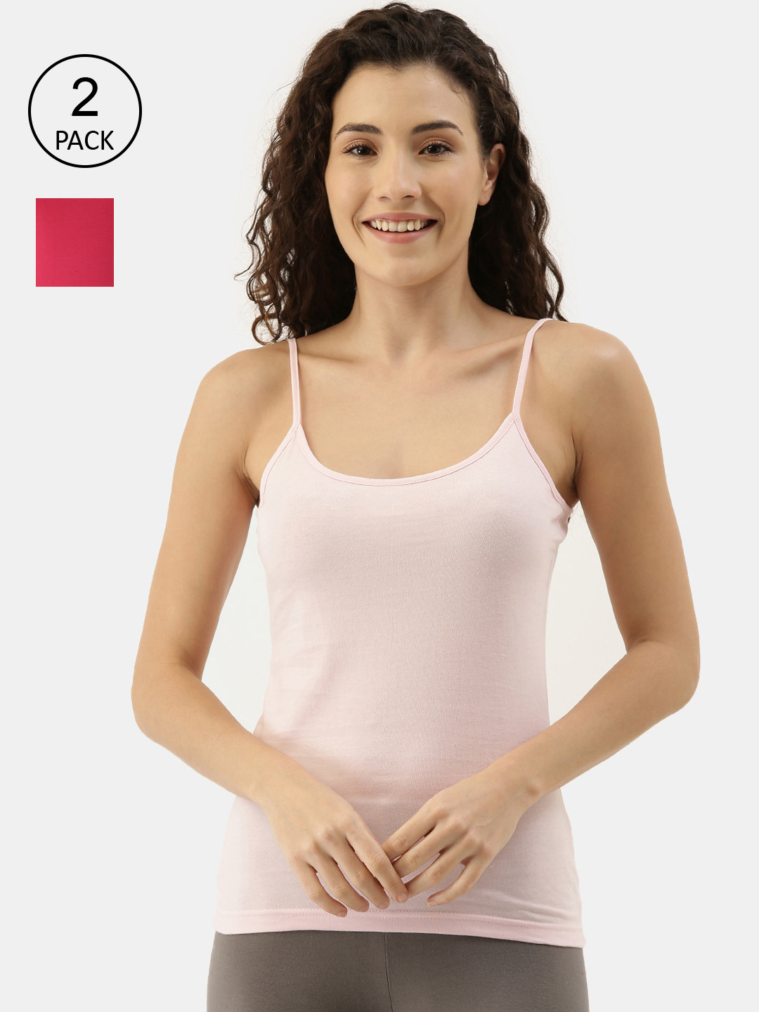

appulse Women Pack Of 2 Solid Cotton Camisoles, Pink