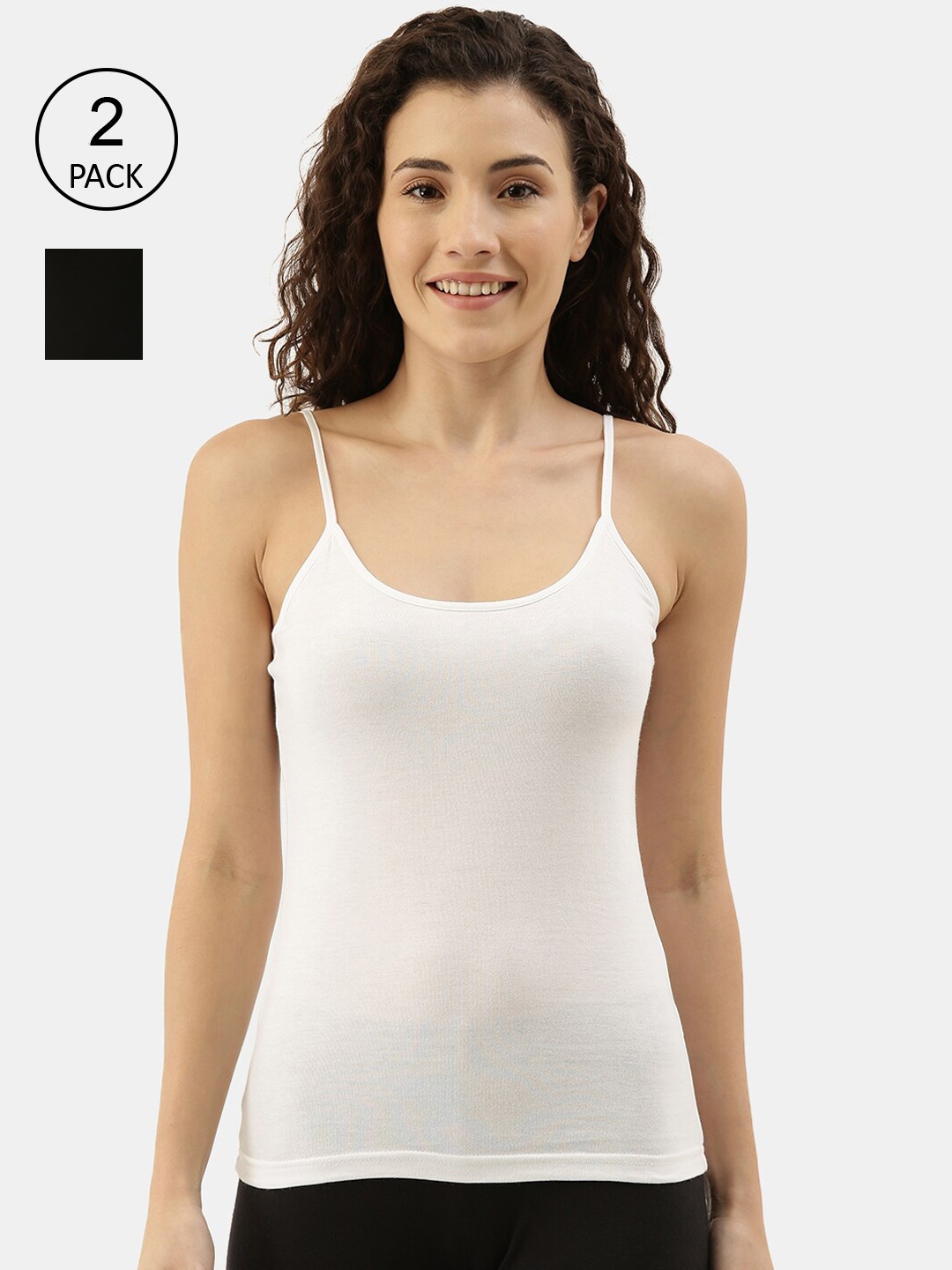 

appulse Women Pack Of 2 Solid Cotton Camisoles, White