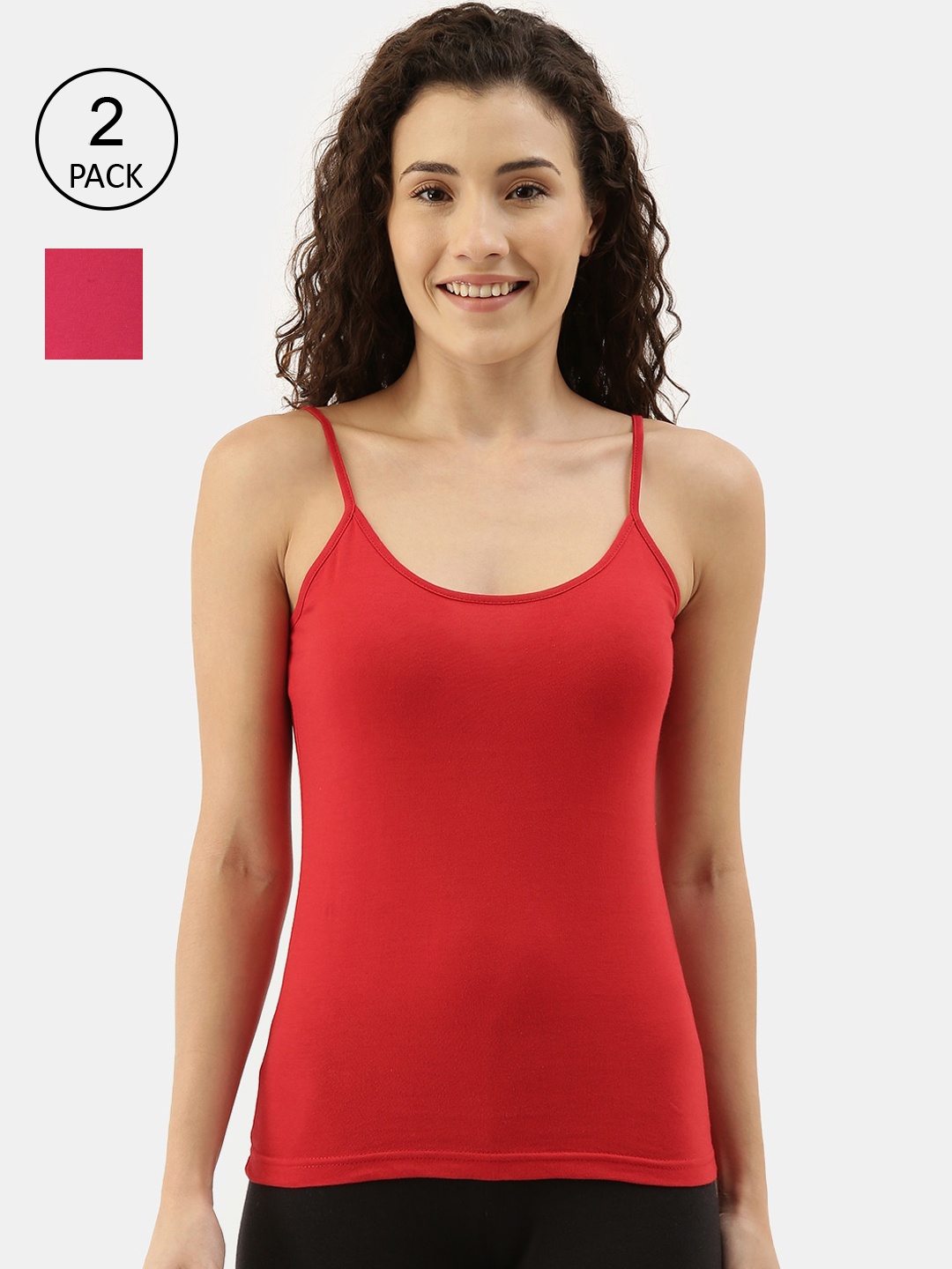 

appulse Women Pack Of 2 Solid Cotton Camisoles, Red