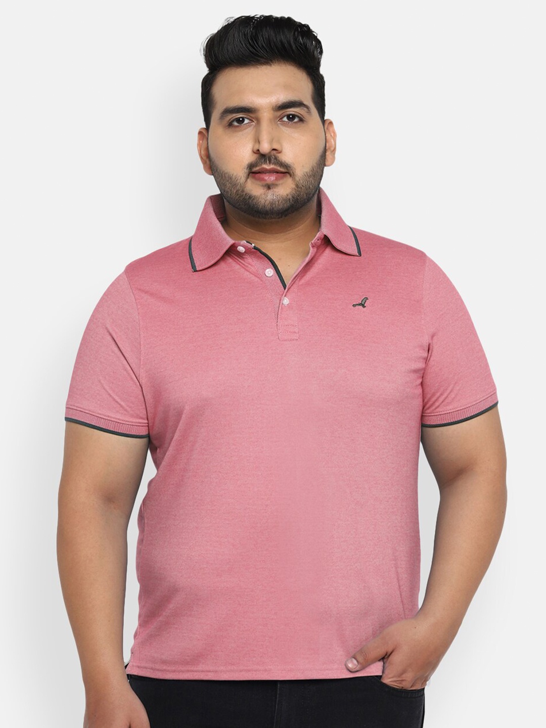 

American Crew Plus Men Pink Polo Collar Cotton T-shirt