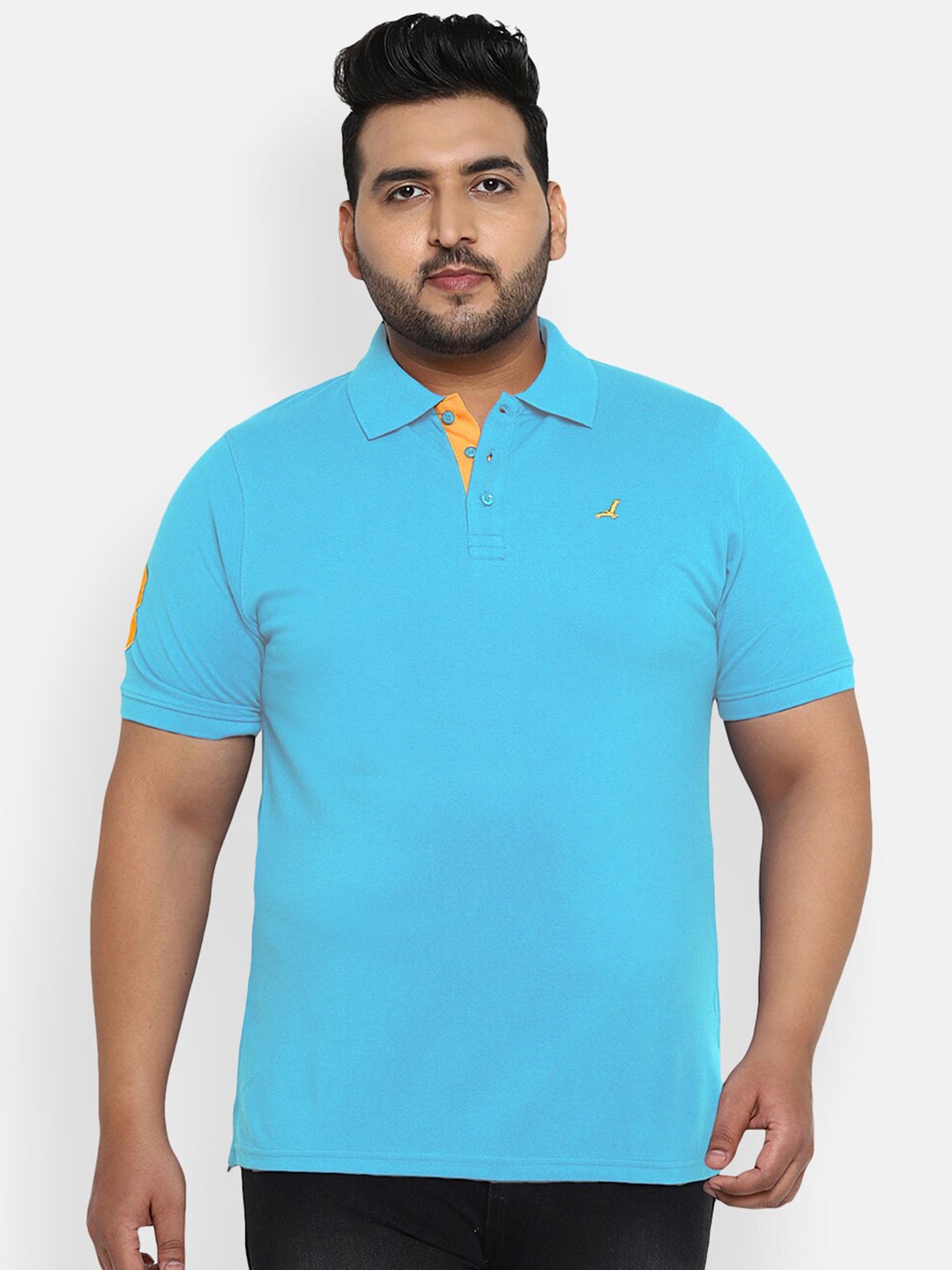 

American Crew Plus Men Blue Polo Collar T-shirt