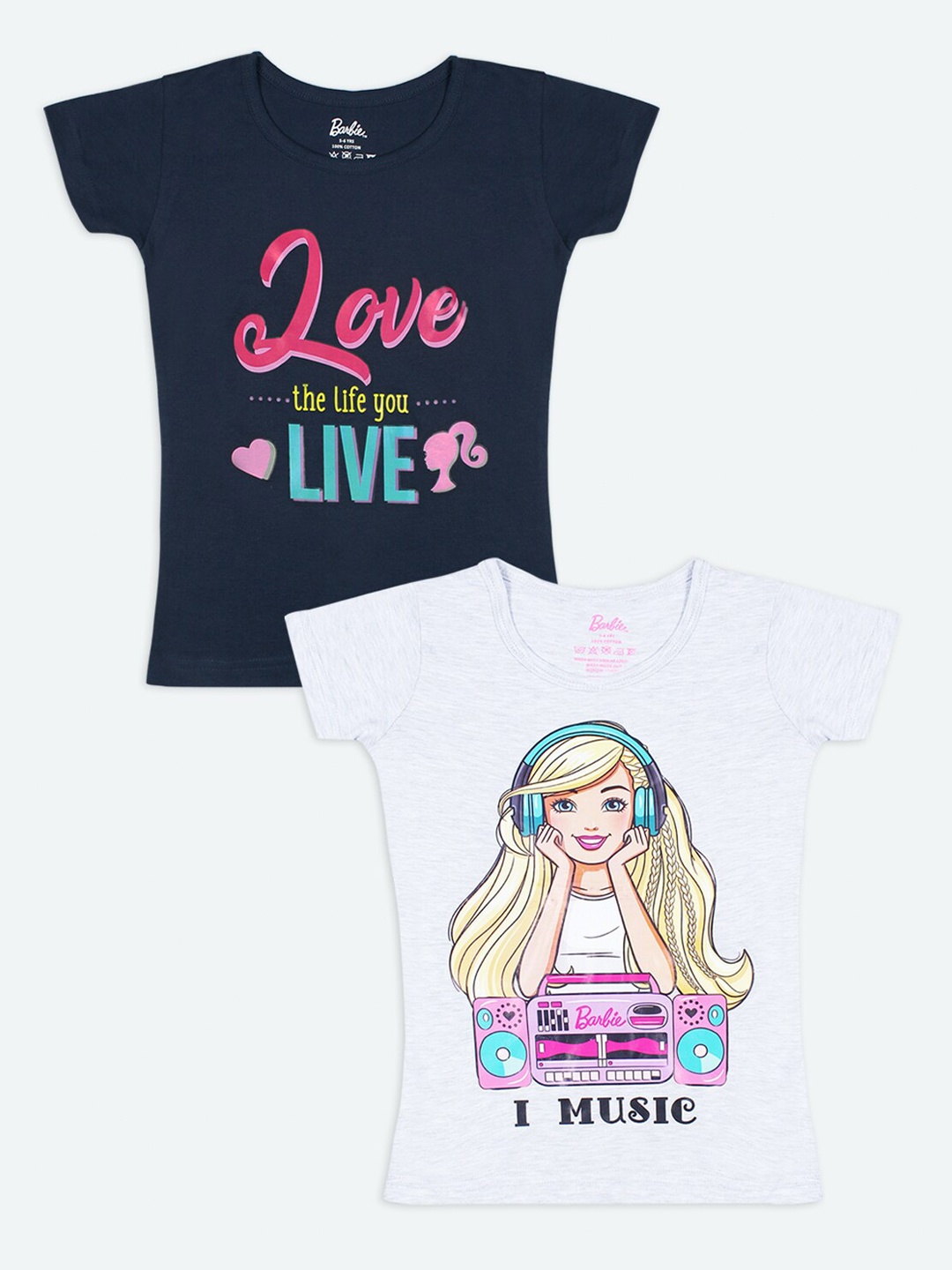 

Barbie Girls Navy Blue & Off White 2 Barbie Printed T-shirt