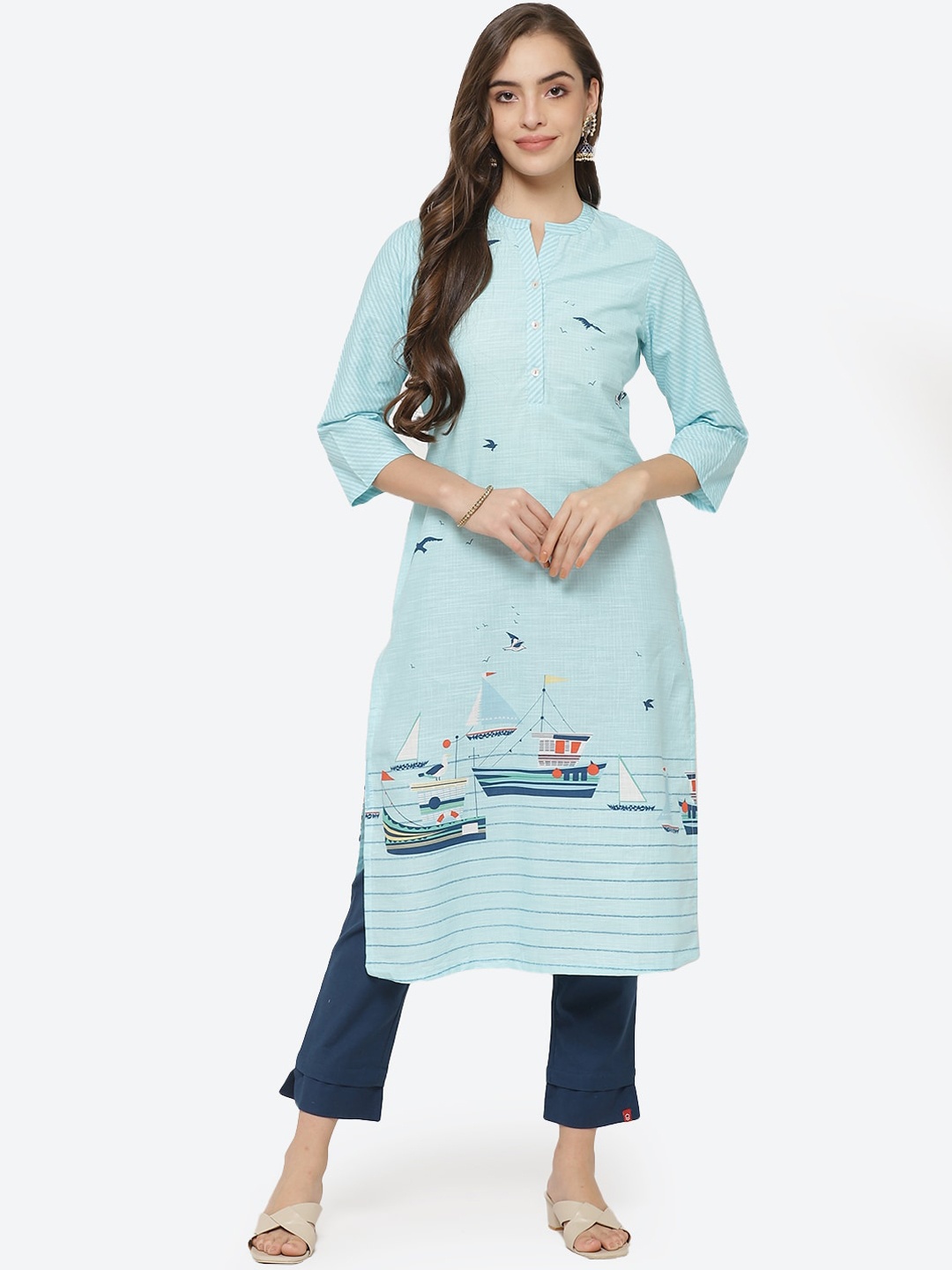 

Rangriti Women Blue Printed Kurta