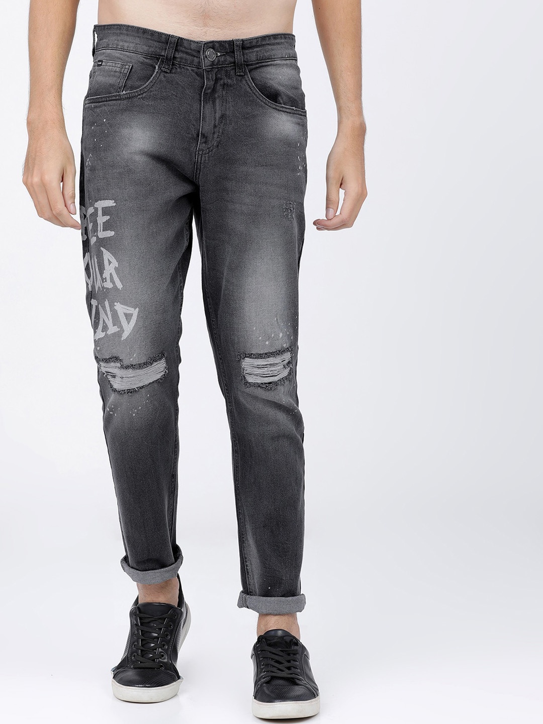 

HIGHLANDER Men Grey Slim Fit Mildly Distressed Heavy Fade Jeans
