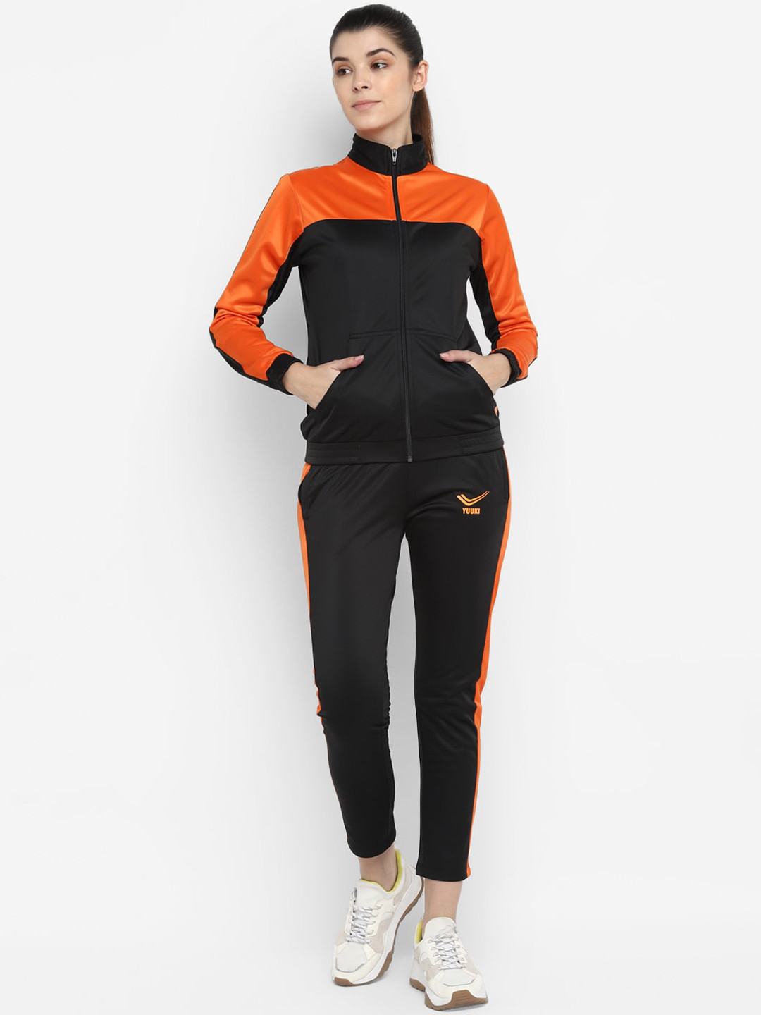 

Yuuki Women Black & Orange Colourblocked Tracksuit