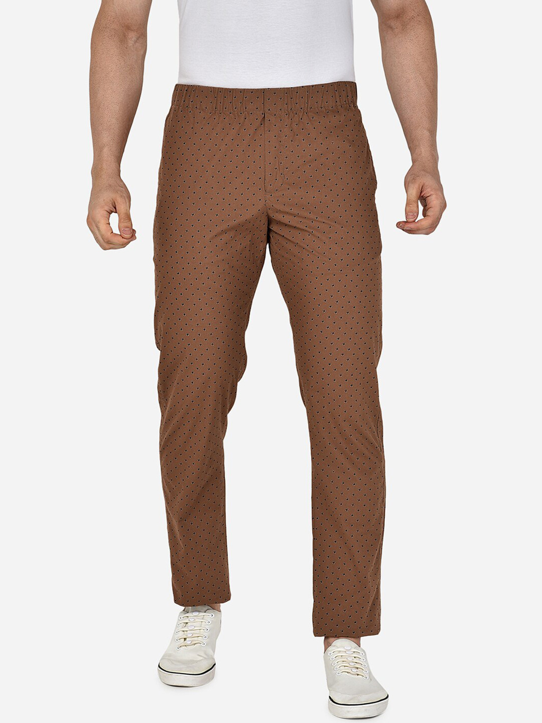 

beevee Men Brown & Black Camouflage Printed Straight-Fit Cotton Track Pants