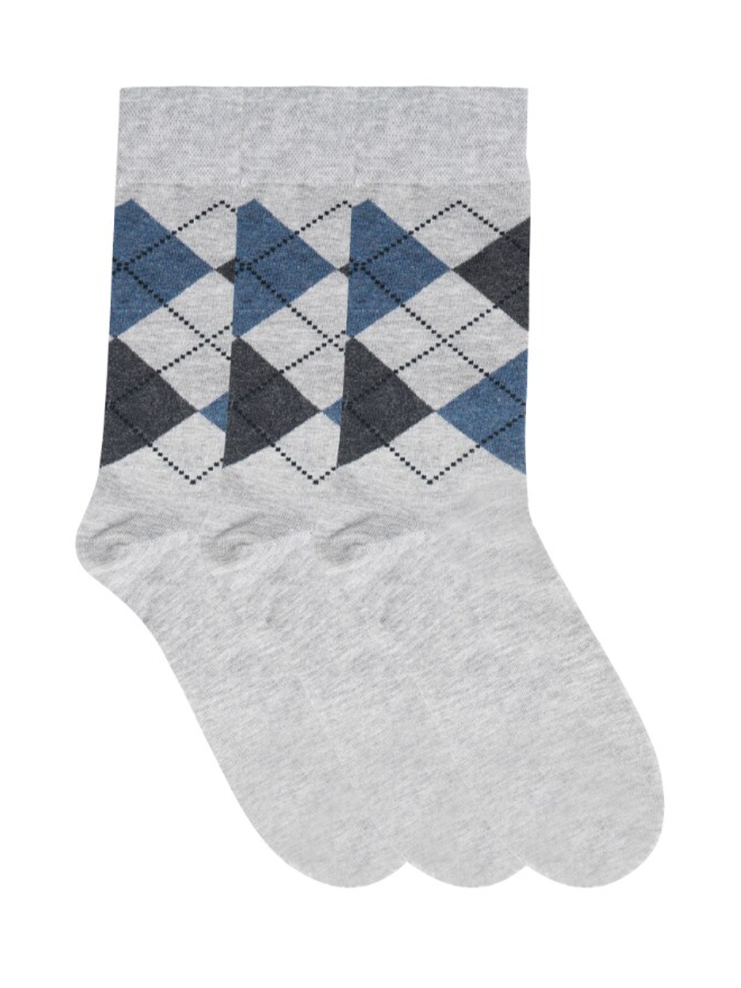 

N2S NEXT2SKIN Men Pack Of 3 Grey & Blue Patterned Cotton Socks
