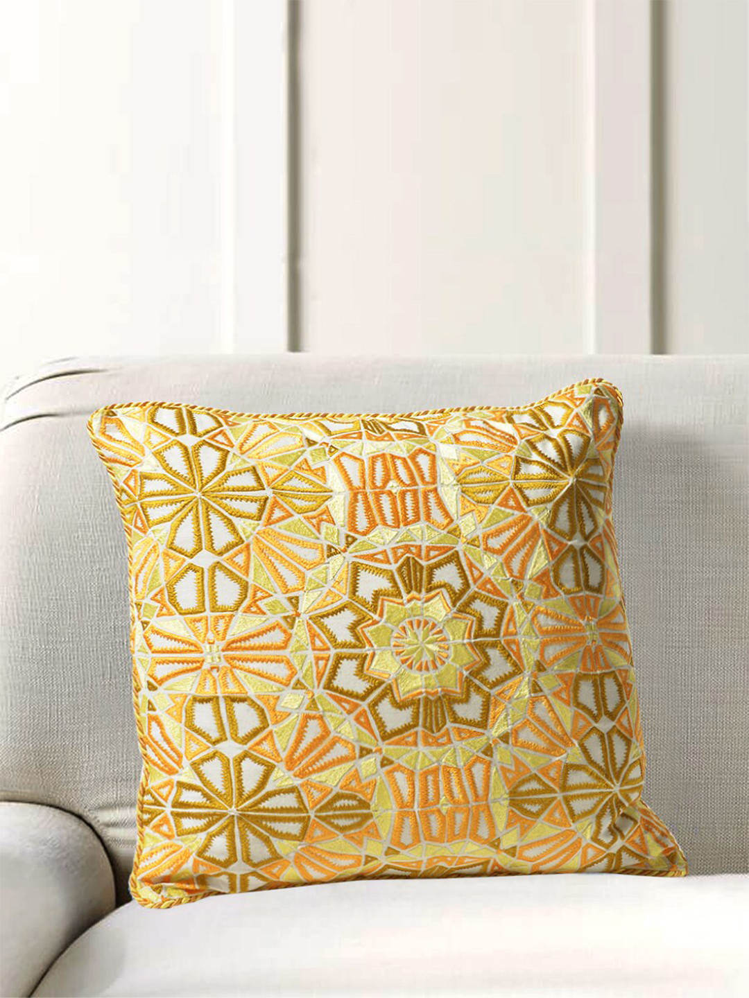 

Deco Window Yellow & White Embroidered Square Cushion Covers