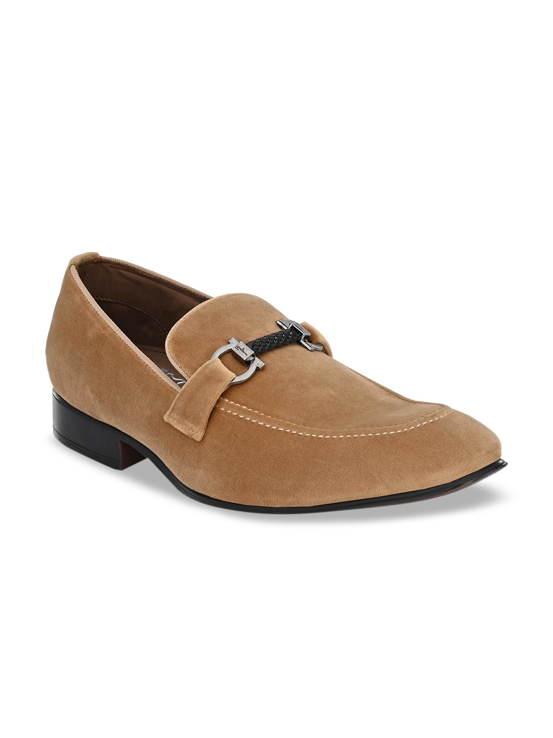 

Hitz Men Beige Solid Velvet Semi-Formal Loafers