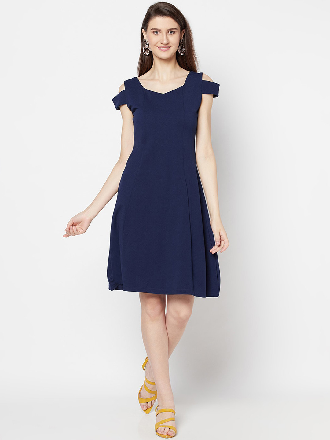 

Purple State Blue Knitted A-Line Cold-Shoulder Dress