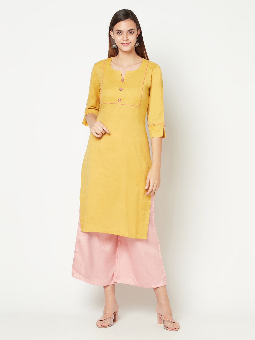 

Safaa Women Mustard Yellow Keyhole Neck Kurta