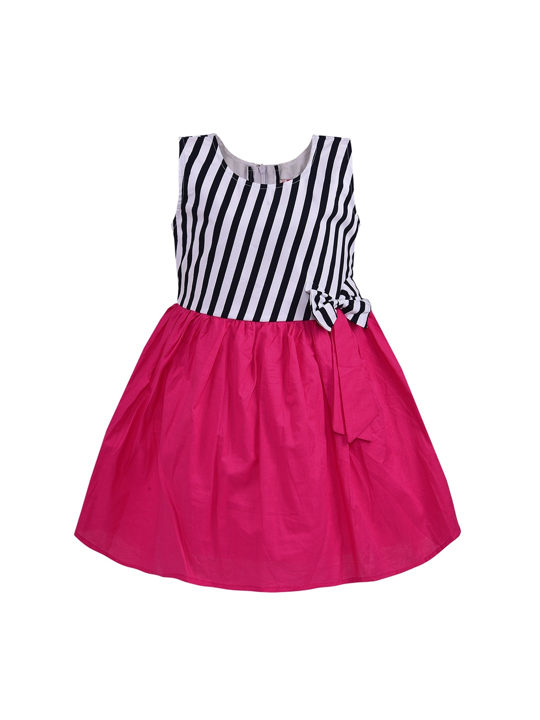 

Wish Karo Girls Pink & Black Striped Frock Dress with Bow Details