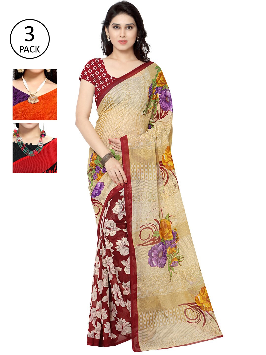 

KALINI Multi Pack of 3 Printed Saree