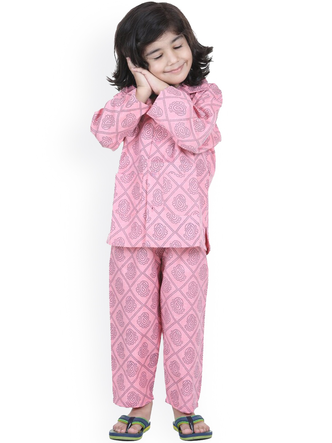 

Aj DEZInES Boys Pink & Grey Printed Night suit