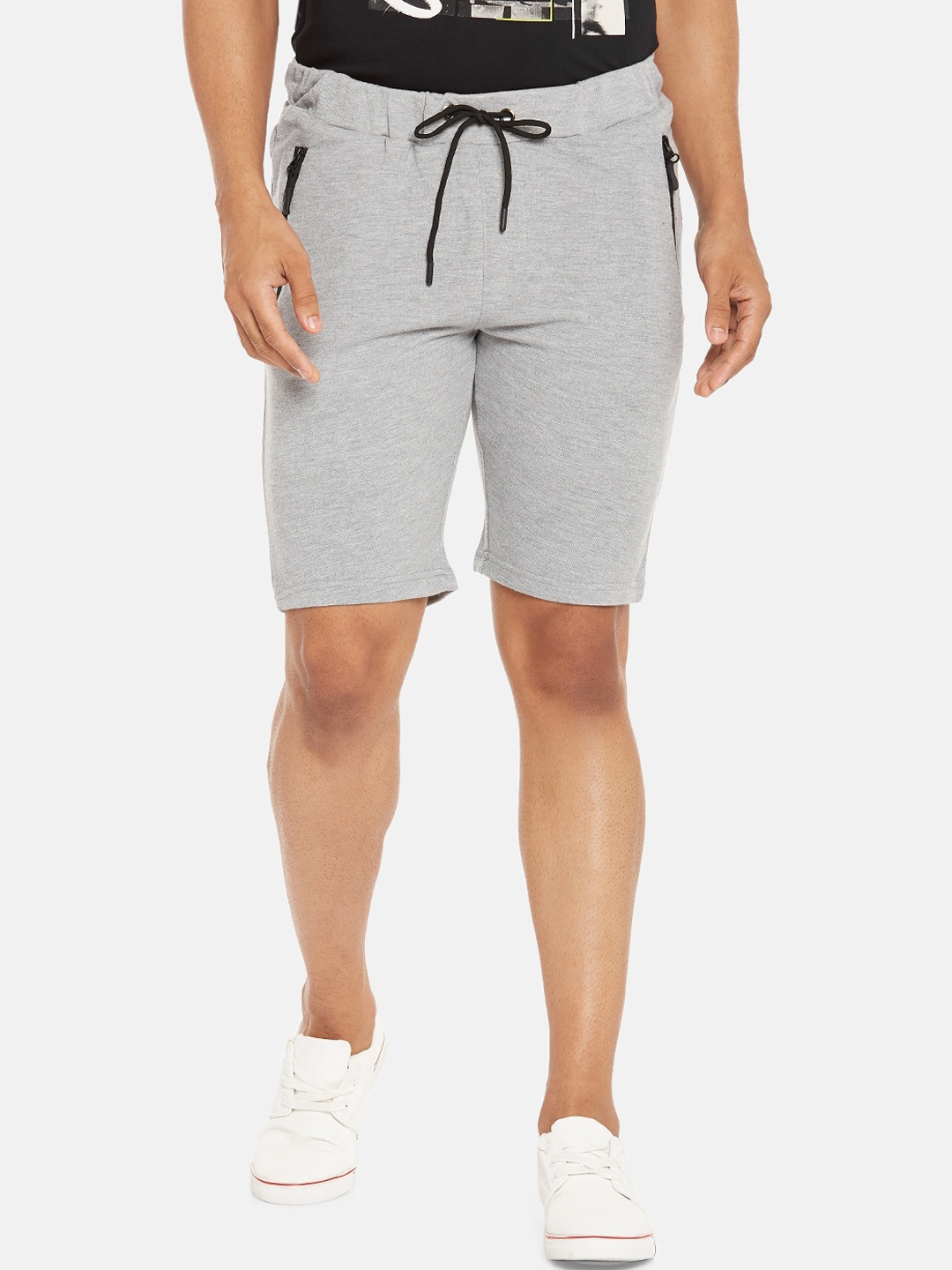 

People Men Grey Melange Mid-Rise Regular Shorts