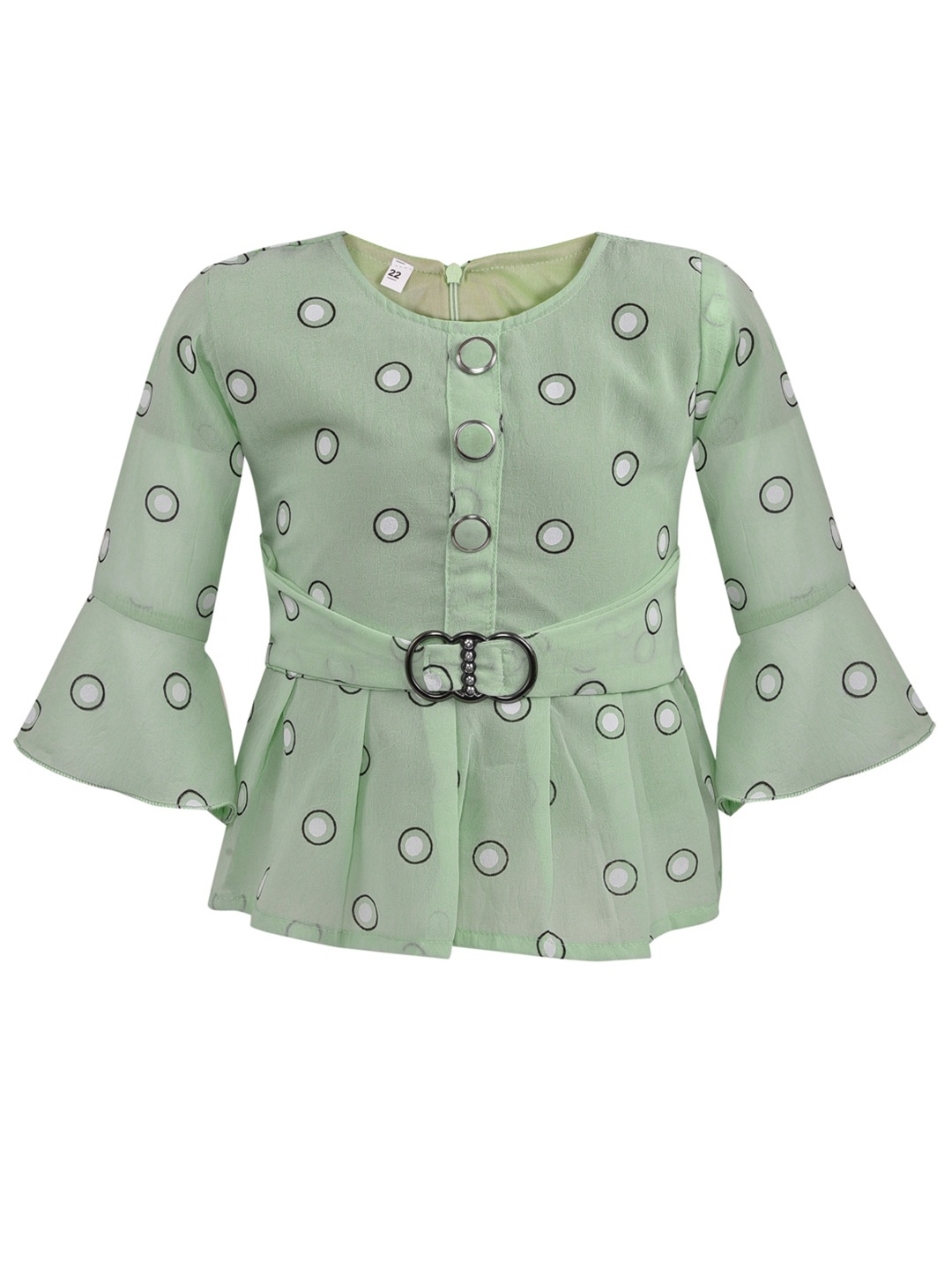 

Wish Karo Green Bell Sleeve Crepe Peplum Top