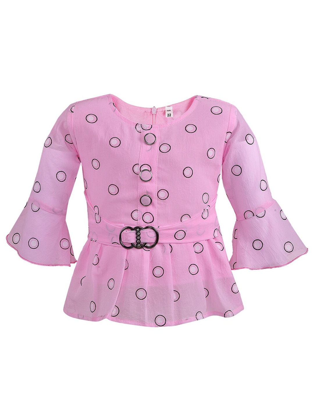 

Wish Karo Pink Bell Sleeve Crepe Peplum Top