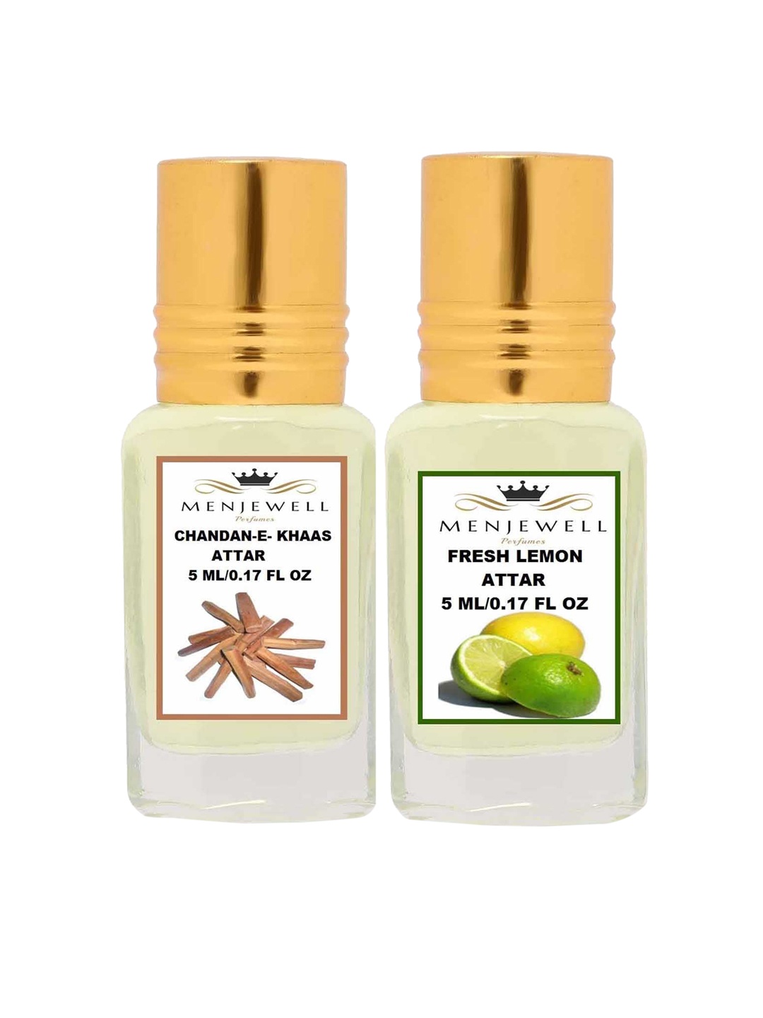 

Menjewell Set Of 2 Chandan-E-Khaas & Fresh Lemon Attar, Transparent