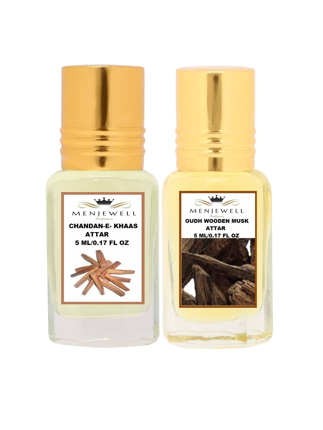 Menjewell Set Of 2 Chandan-E-Khaas & Oudh Wooden Musk Attar, Transparent