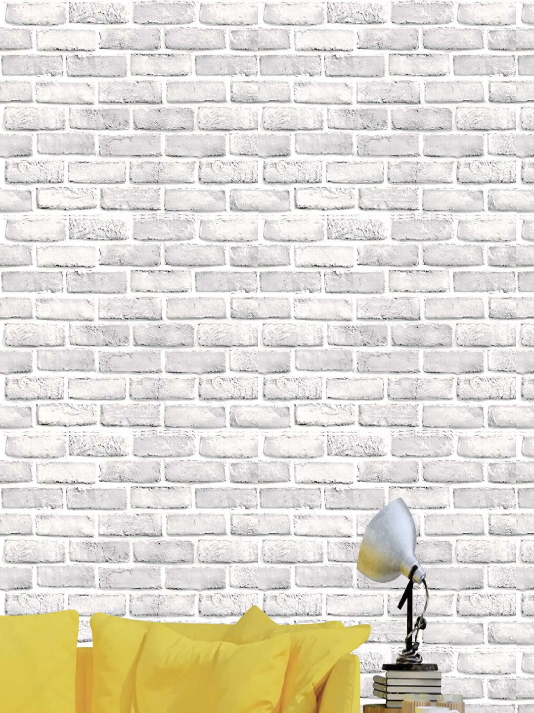 Jaamso Royals White 3D Brick Stone Printed Self Adhesive Wallpaper