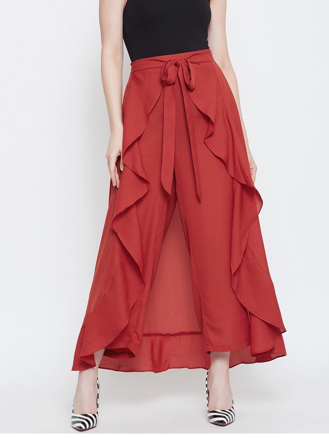 

La Zoire Women Rust Solid Wrap On Skirt Palazzo