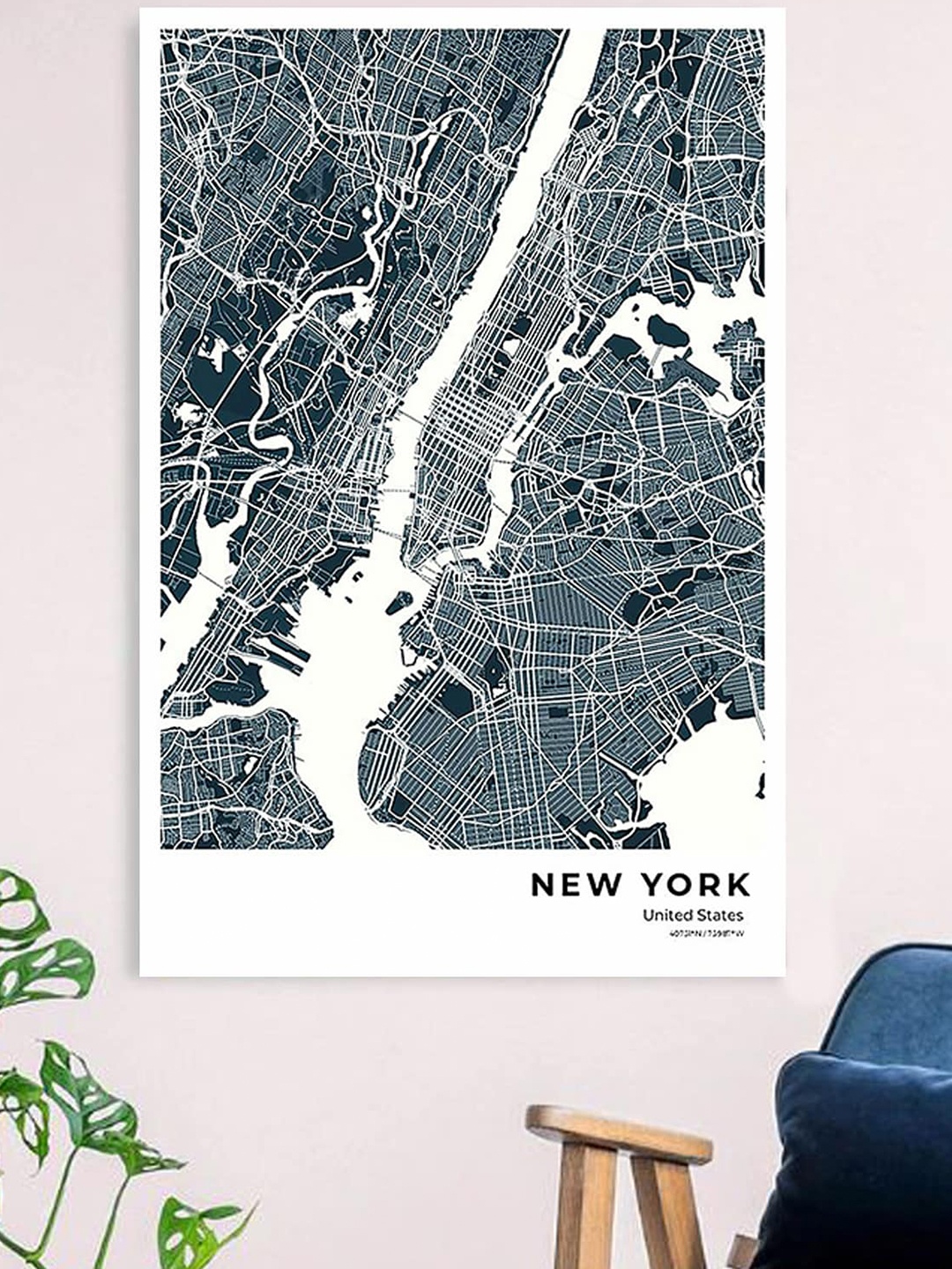 

Gallery99 White & Blue Ahmedabad New York Map Unframed Painting
