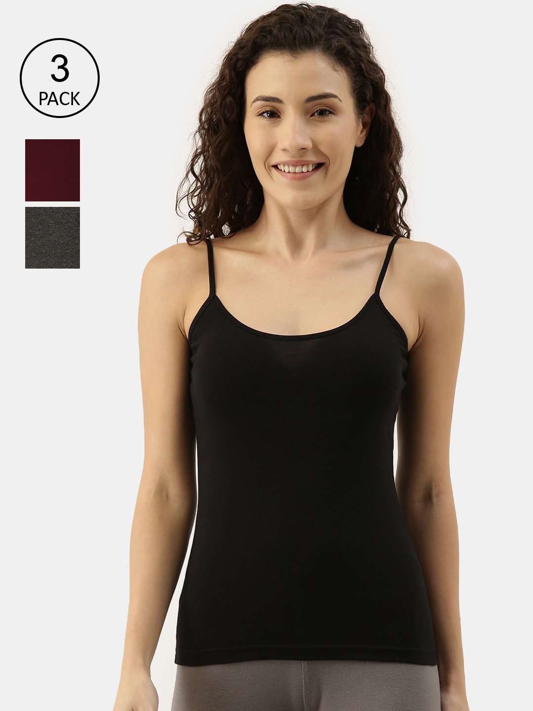 

appulse Women Pack Of 3 Solid Non-Padded Cotton Camisoles, Maroon