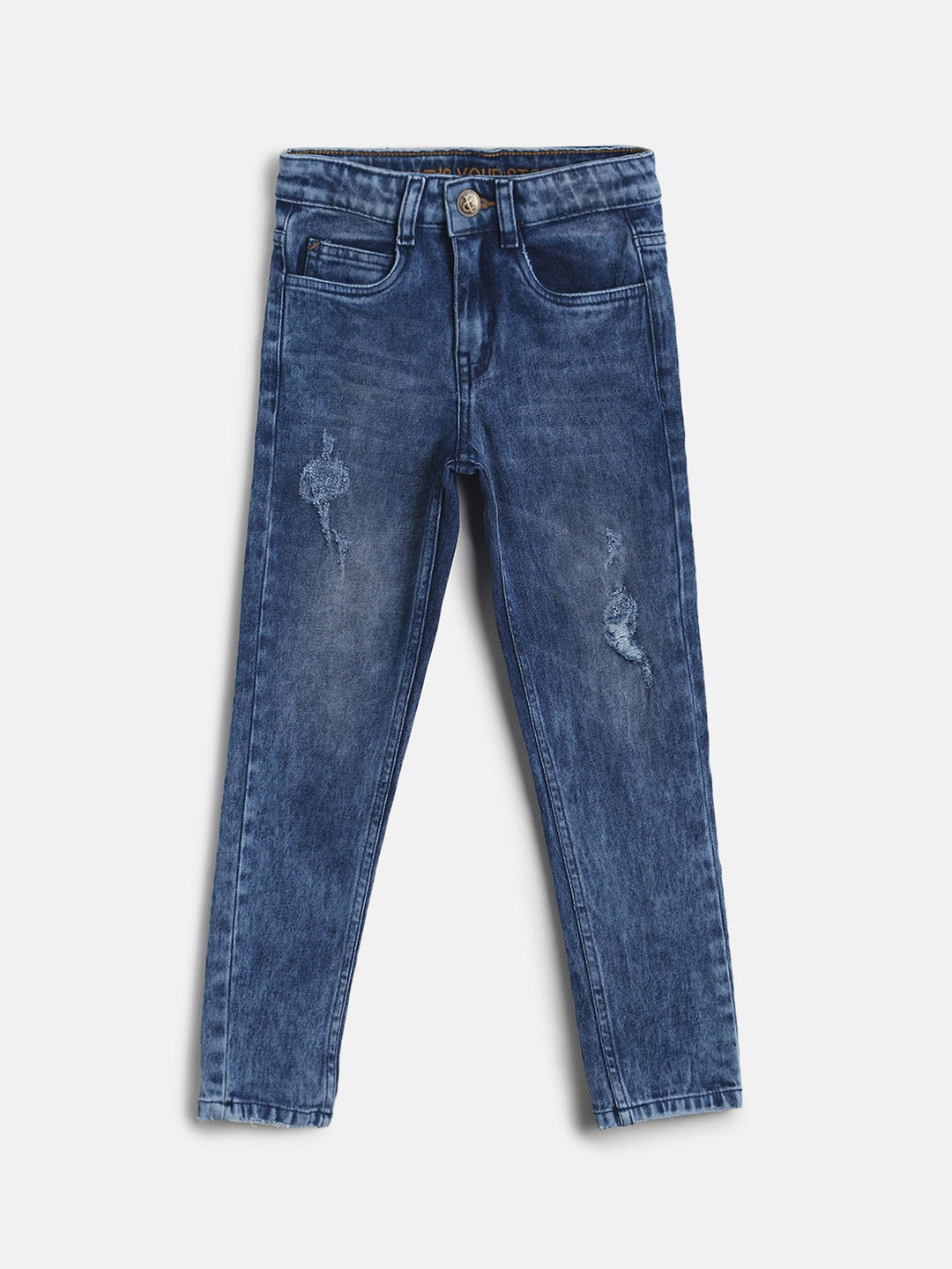 

TALES & STORIES Boys Blue Slim Fit Mildly Distressed Light Fade Jeans