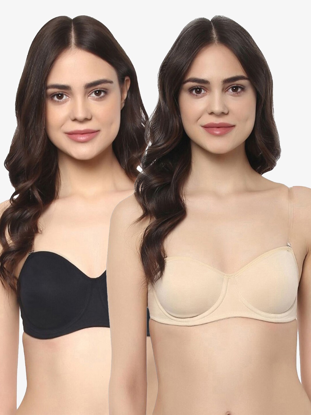 

Soie Pack of 2 Black & Cream-Coloured Full Coverage Underwired Balconette Bras