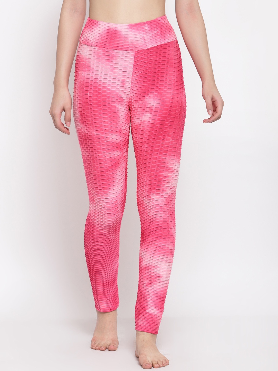 

iki chic Women Pink & White Printed High-Waist Yoga Tights