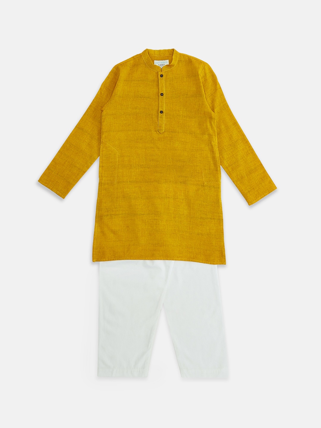 

indus route by Pantaloons Boys Mustard Yellow Pure Cotton Kurta with Pyjamas
