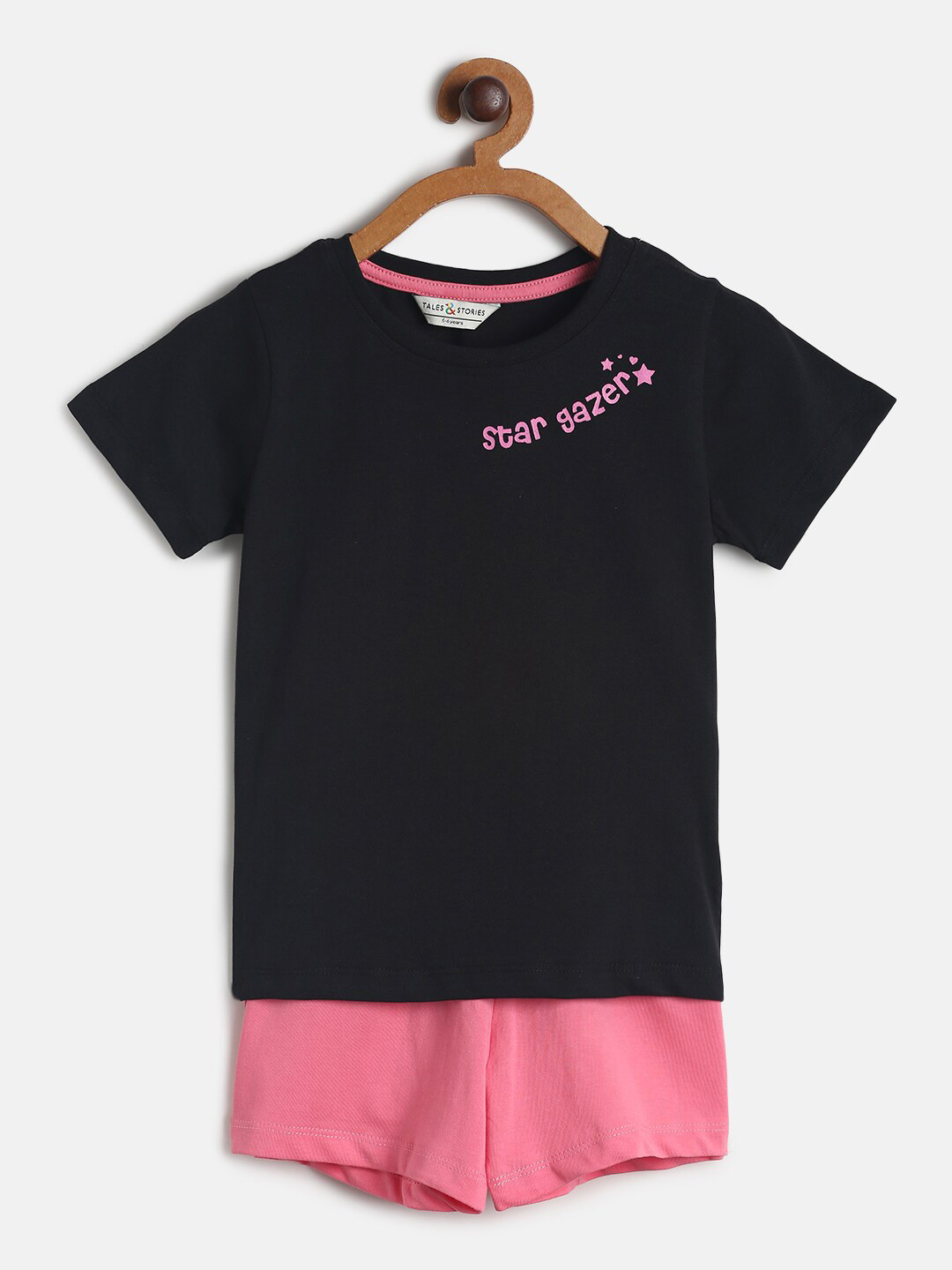 

TALES & STORIES Girls Black & Pink Top with Shorts