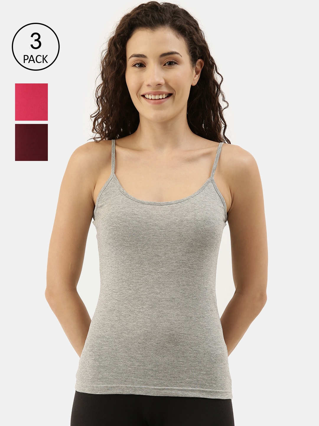 

appulse Women Pack Of 3 Solid Non-Padded Cotton Camisoles, Maroon