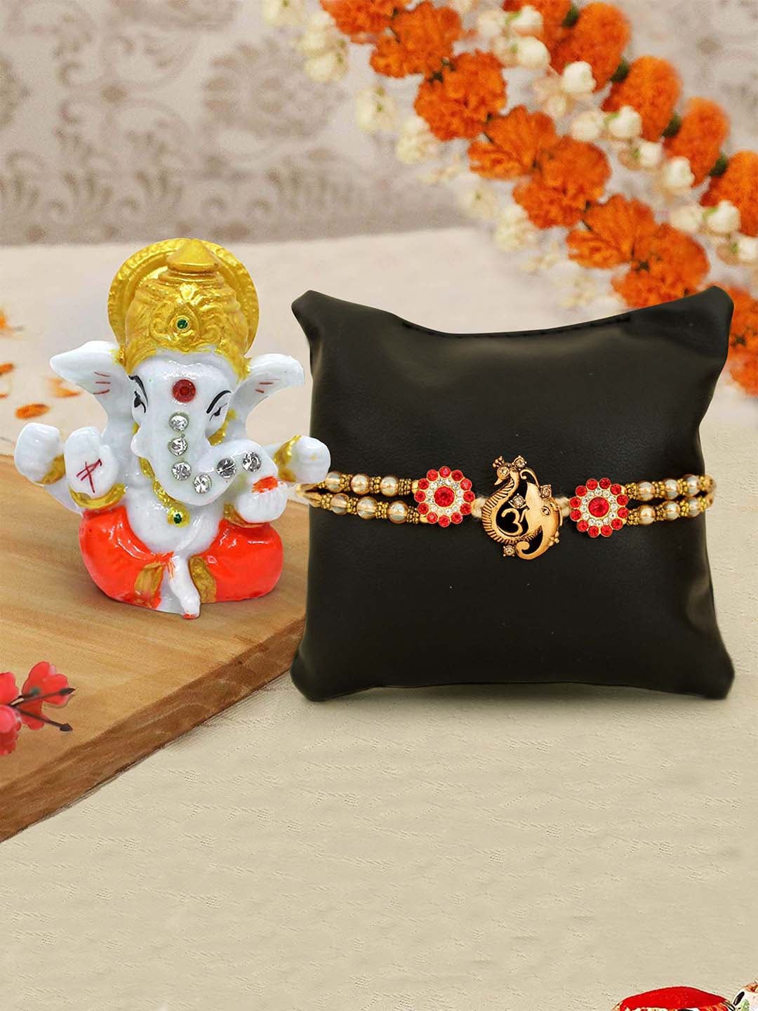 

TIED RIBBONS Multicolored Rakhi with Mini Ganesha Idol Combo Gift Set, Multi